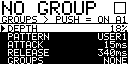 Duck の画面: NO GROUP / GROUPS > PUSH = ON