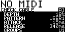 Duck の画面: NO MIDI / CHECK CABLE